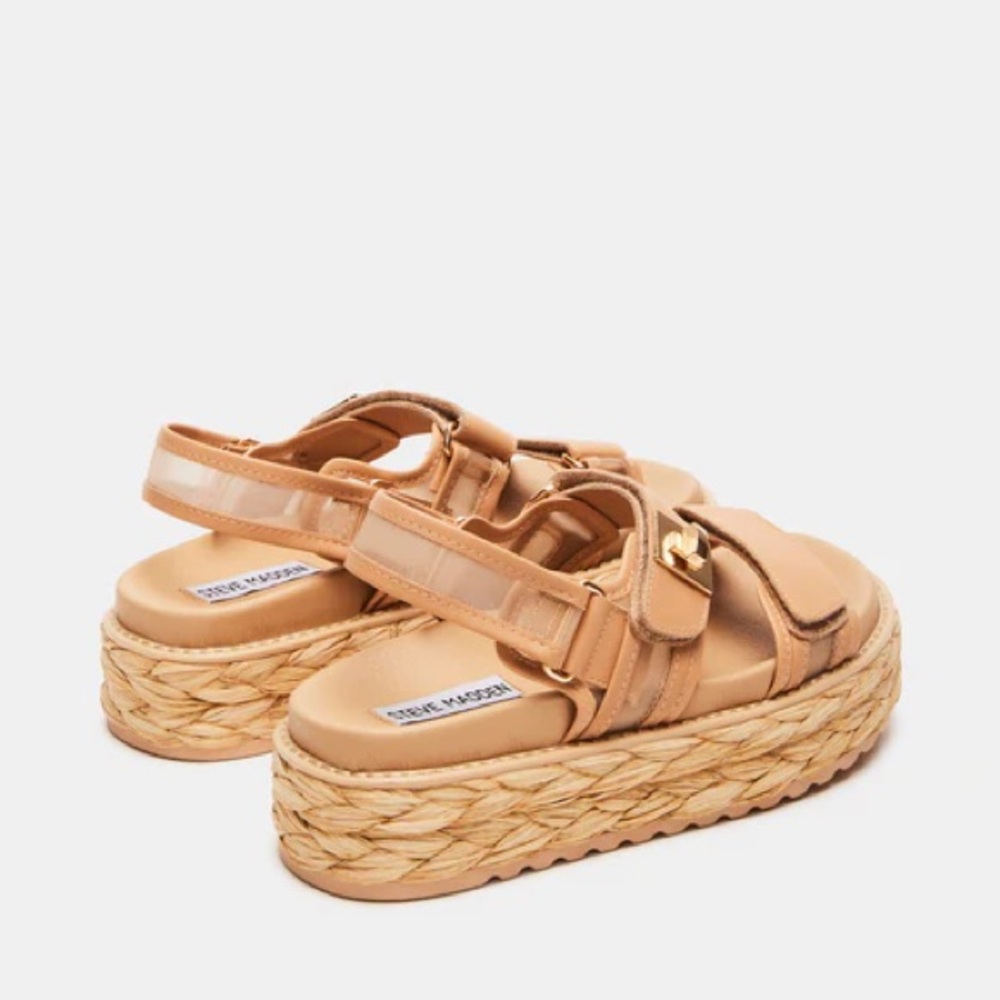 STEVE MADDEN BIGMONA MESH NATURAL LEATHER SANDAL SIZE 8.5